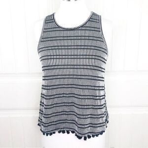 Anthropologie W5 Black and White Sleeveless Top With Tassels Size Large​